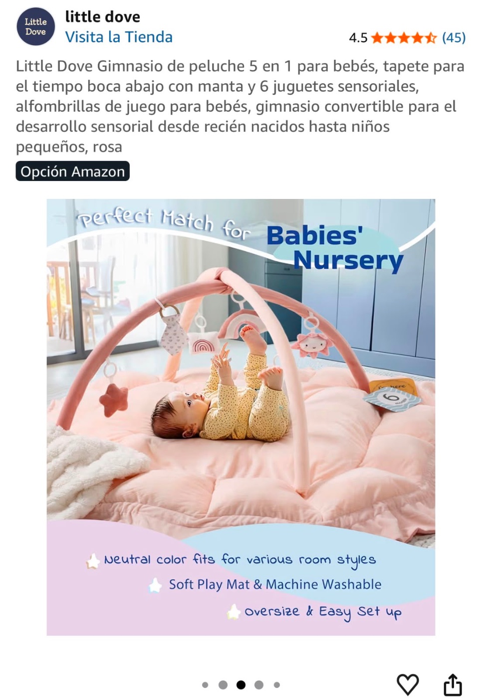 Little Dove Gimnasio de peluche 5 en 1 (tapete para tiempo boca abajo) rosa