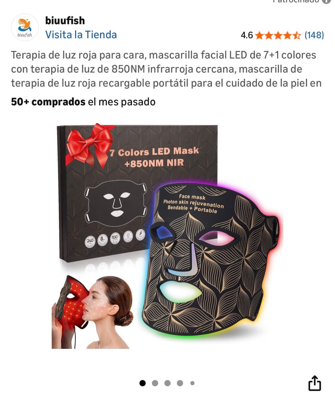 Mascarilla facial LED 7+1 colores biuffish (850NM NIR)