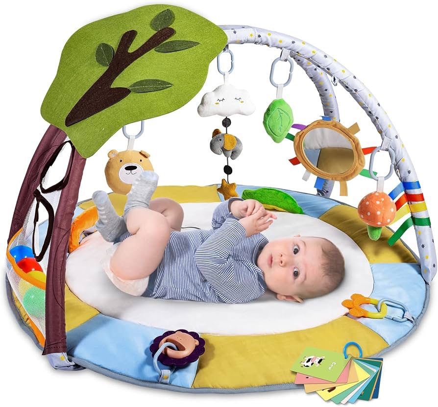 Gimnasio para bebé con arco y peluches (tapete educativo)